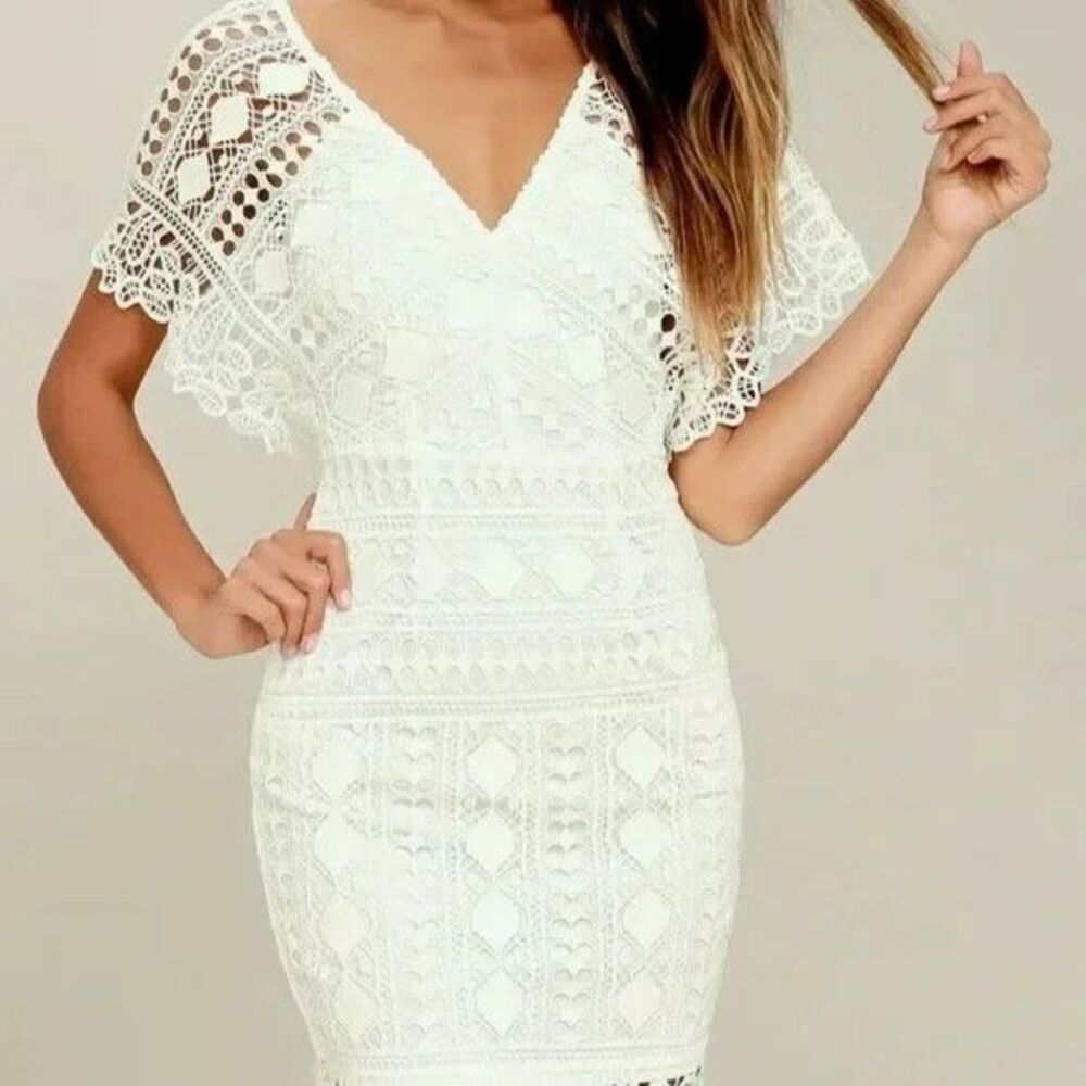 NEW Soieblu Women White Embroidery Dress Eyelet Short Sleeve Zip Size S
